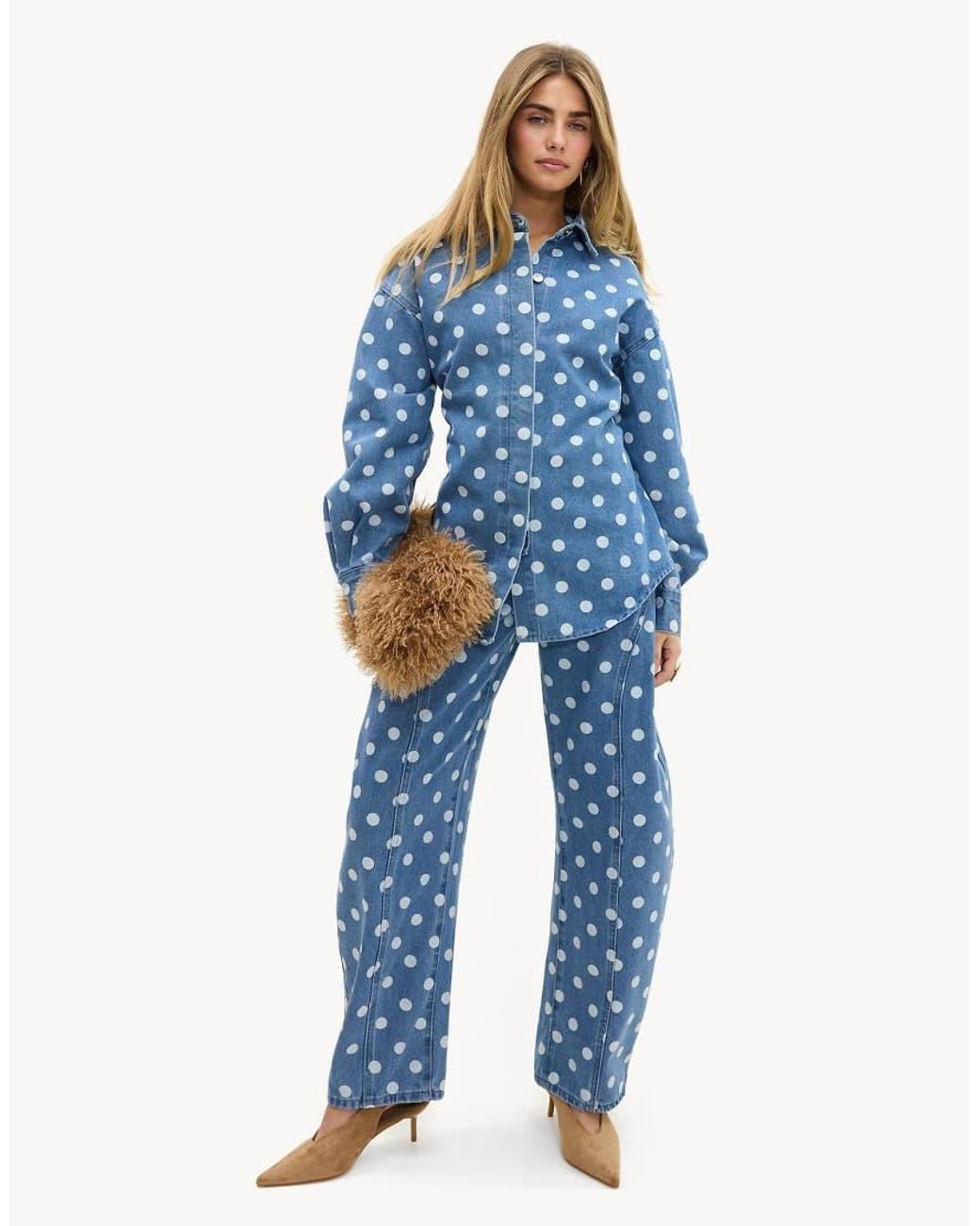 Loavies Blue Unending Wishes Denim Blouse With Polka Dots