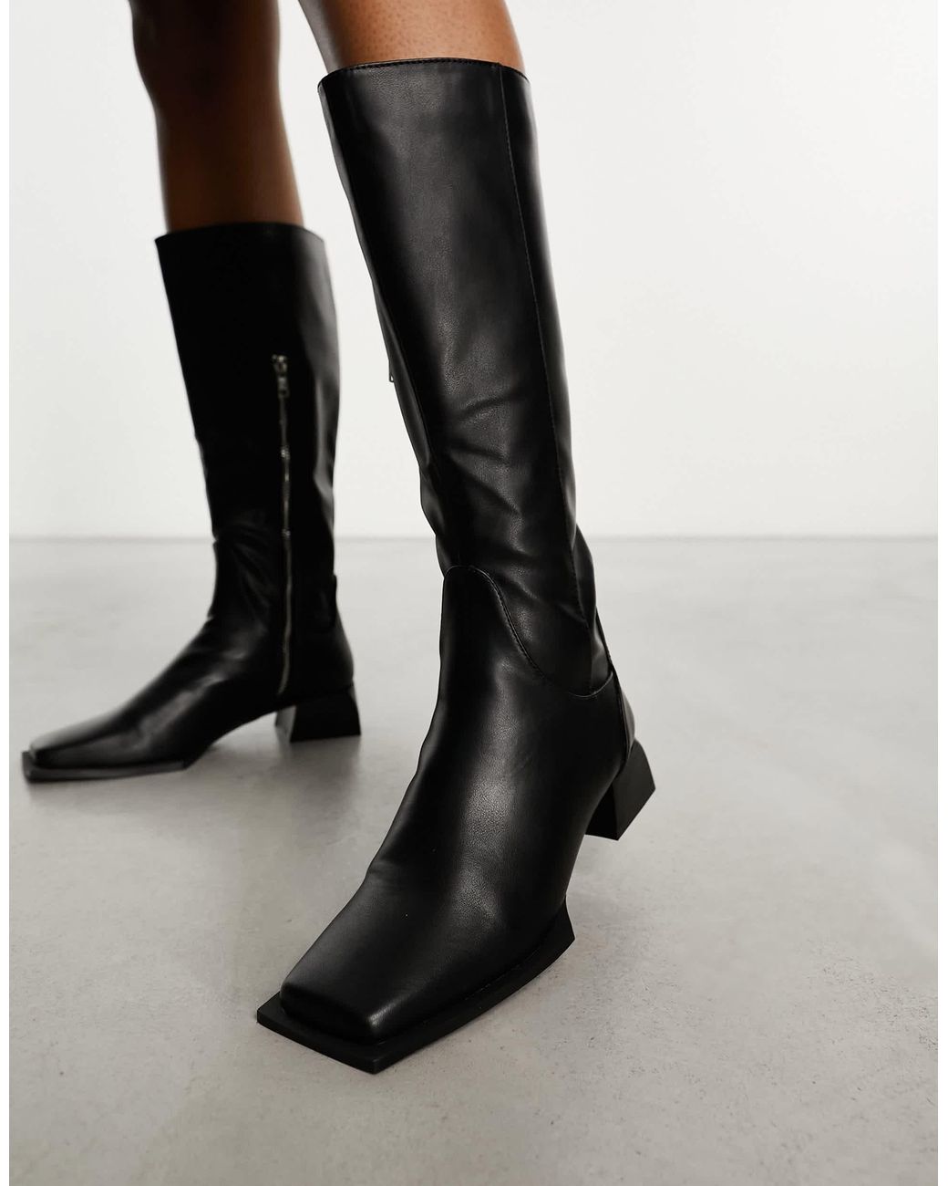 Raid Black Elixir Knee Boots With Square Toe
