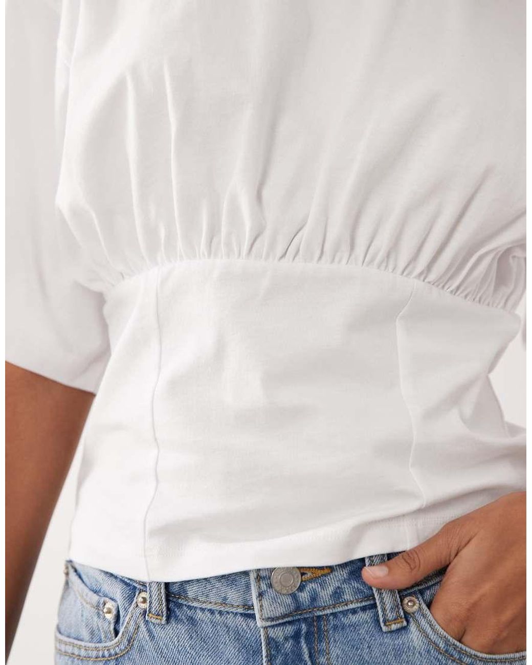 ASOS White Lace Up Back Cinch Waist T Shirt