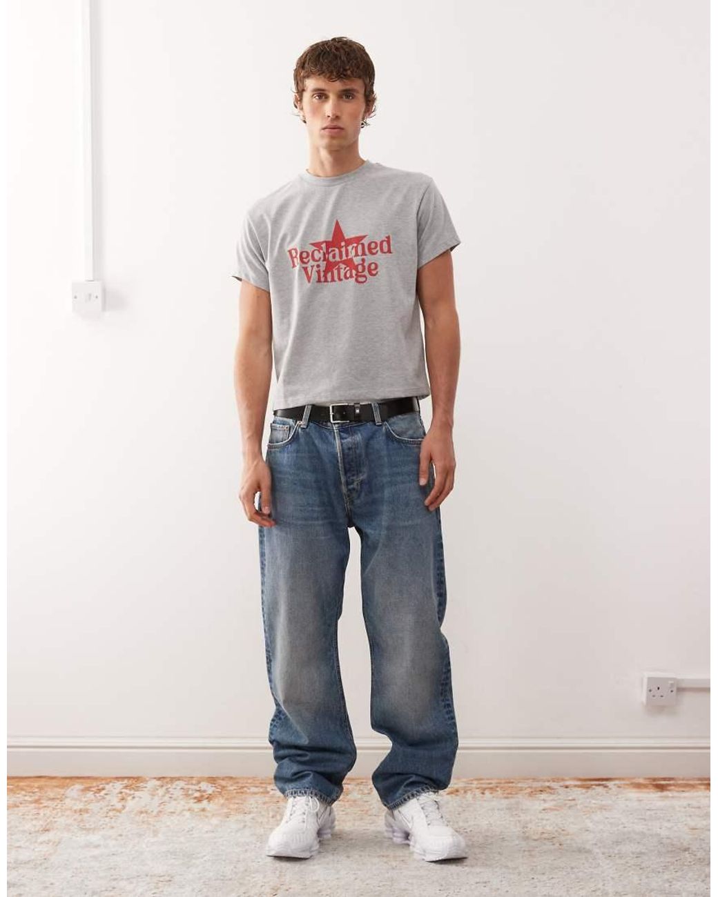 Reclaimed Vintage Gray Slim Boxy Oversized Boxy Oversized Tee With Branded Graphic for men