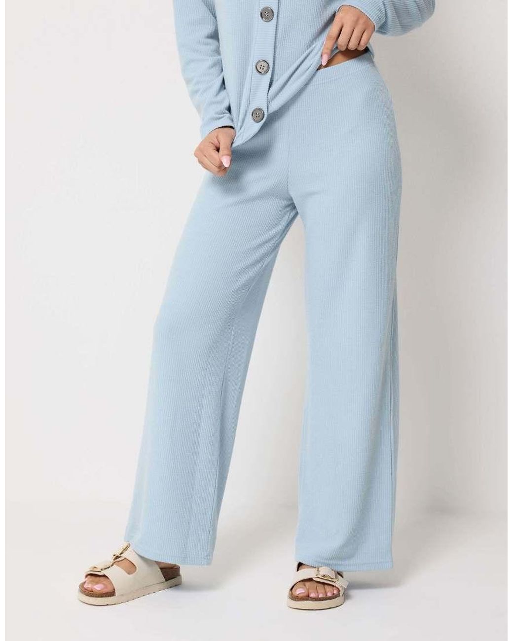 PixieGirl Blue Petite Textured Wide Leg Trousers