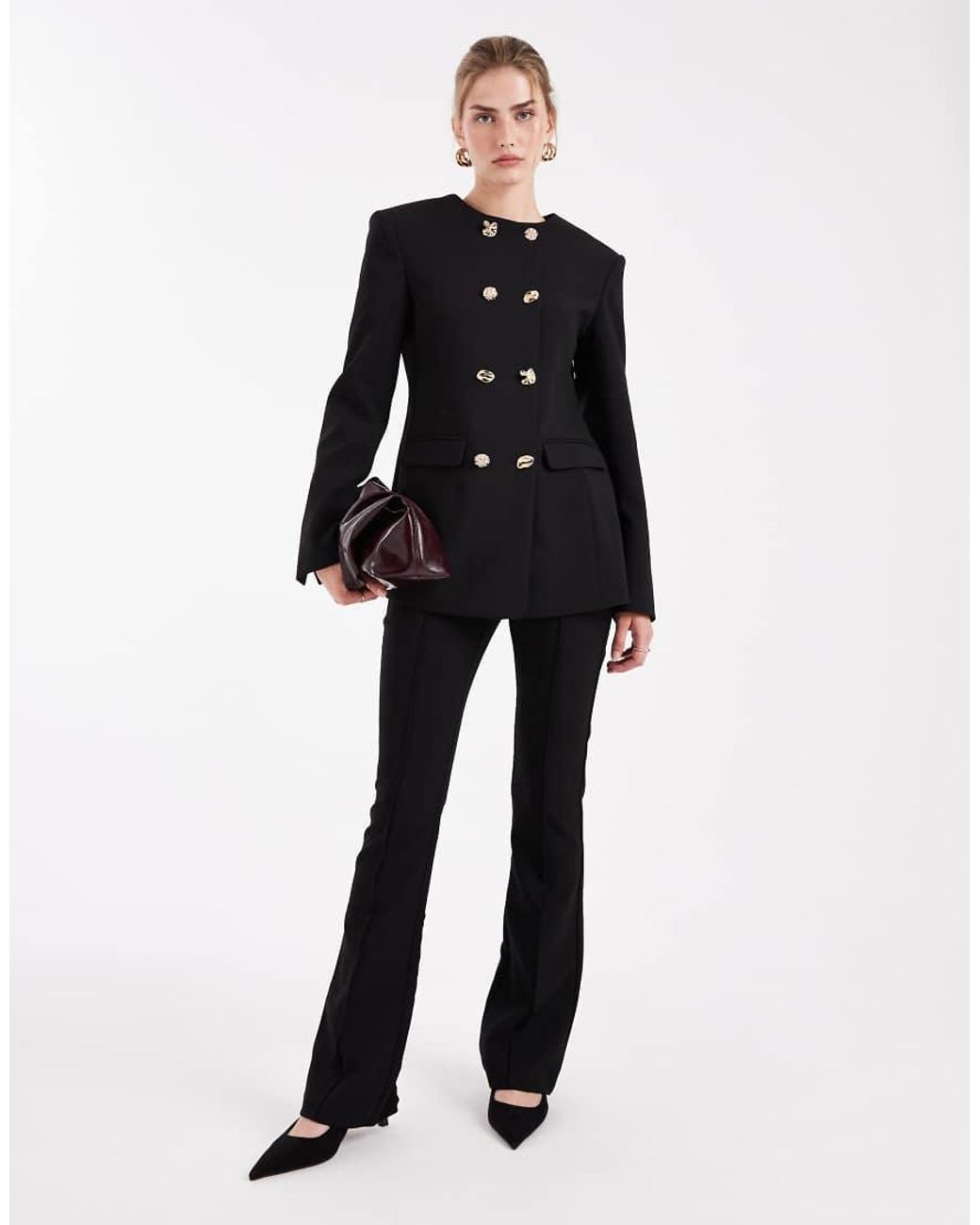 ASOS Black Tailored High Neck Blazer Suit With Mixed Buttons