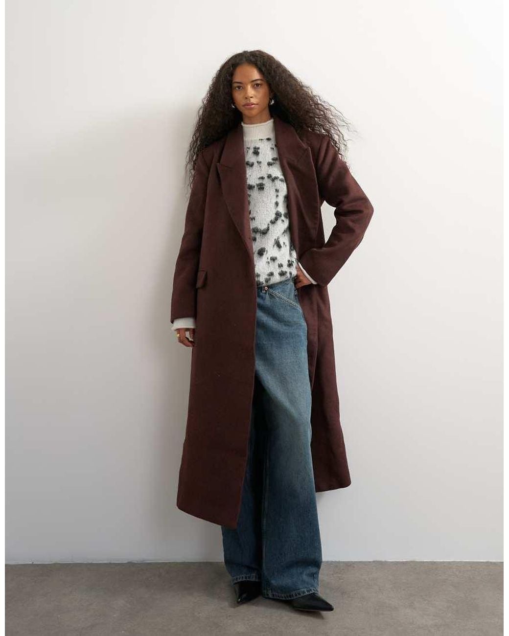 TOPSHOP Brown Belted Longline Formal Coat