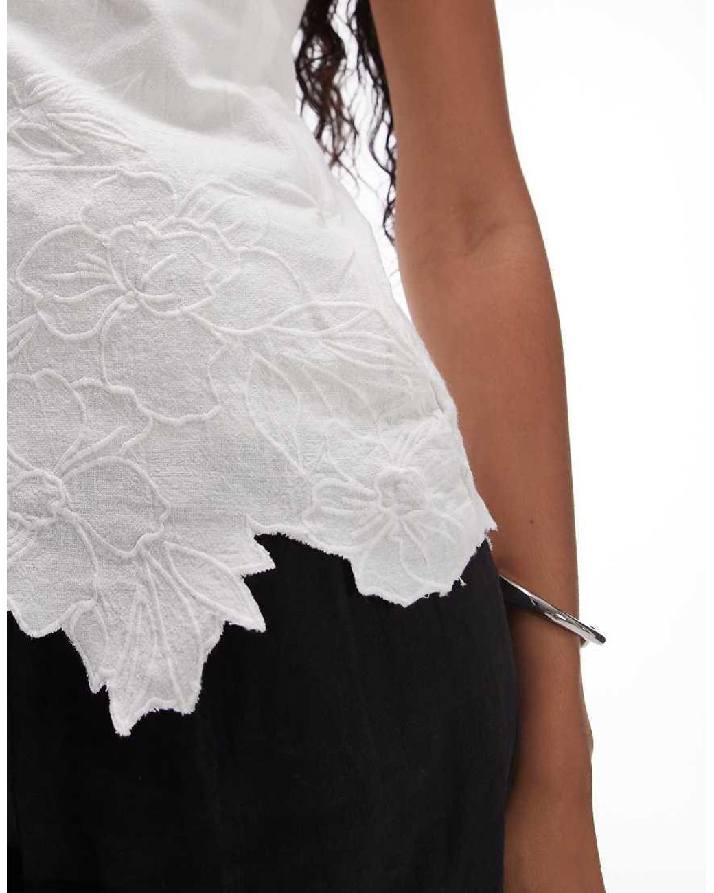 TOPSHOP White Embroided Cutwork Floral Bandeau Top