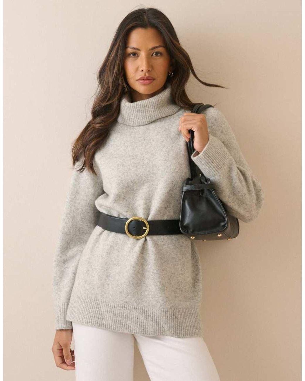 Nobody's Child Natural Marl Roll-Neck Oversized Jumper