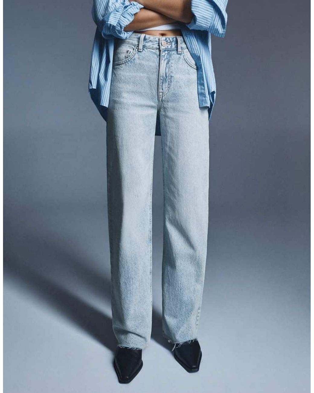 Pull&Bear Blue Straight Wide-leg Jeans