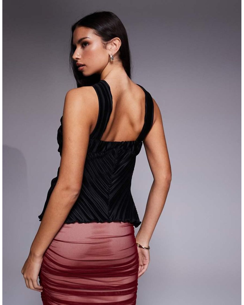 ASOS Blue Plisse Halter Neck Top With Knot And Split Detail