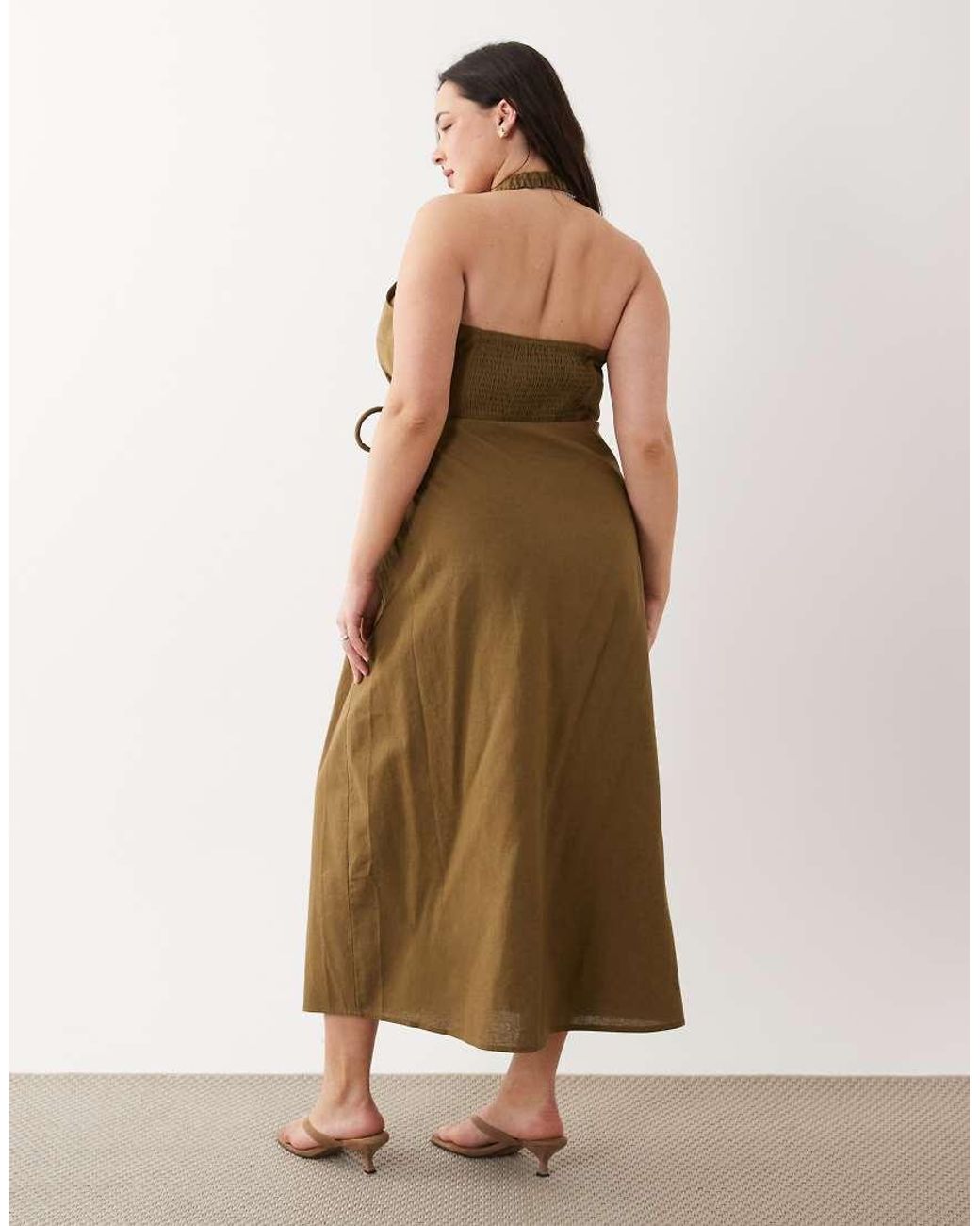 ASOS Green Asos Design Curve Cotton Linen Halter Neck Wrap Maxi Sundress