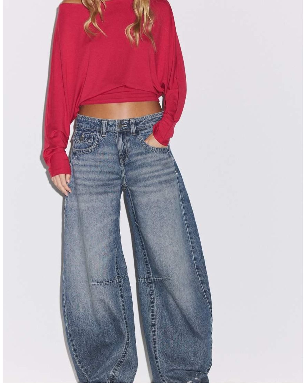 Stradivarius Red Low-rise Balloon Jeans
