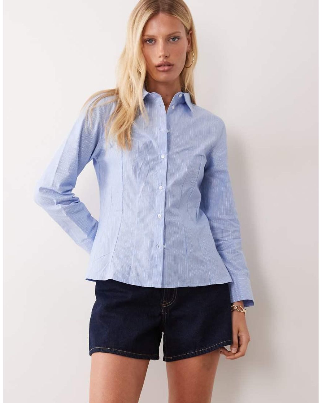 Mango Blue Teen Cinched Waist Shirt