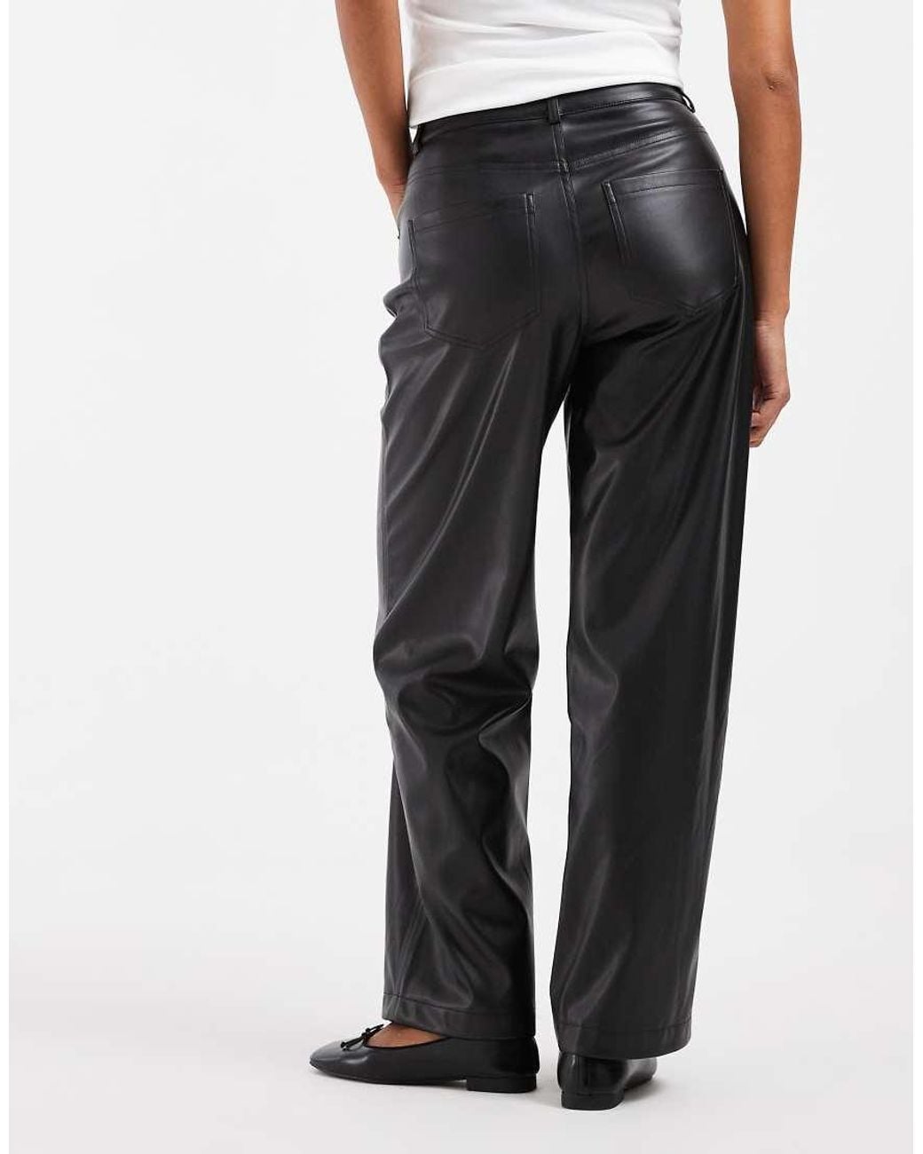 Only Petite Black High Waist Faux Leather Trousers