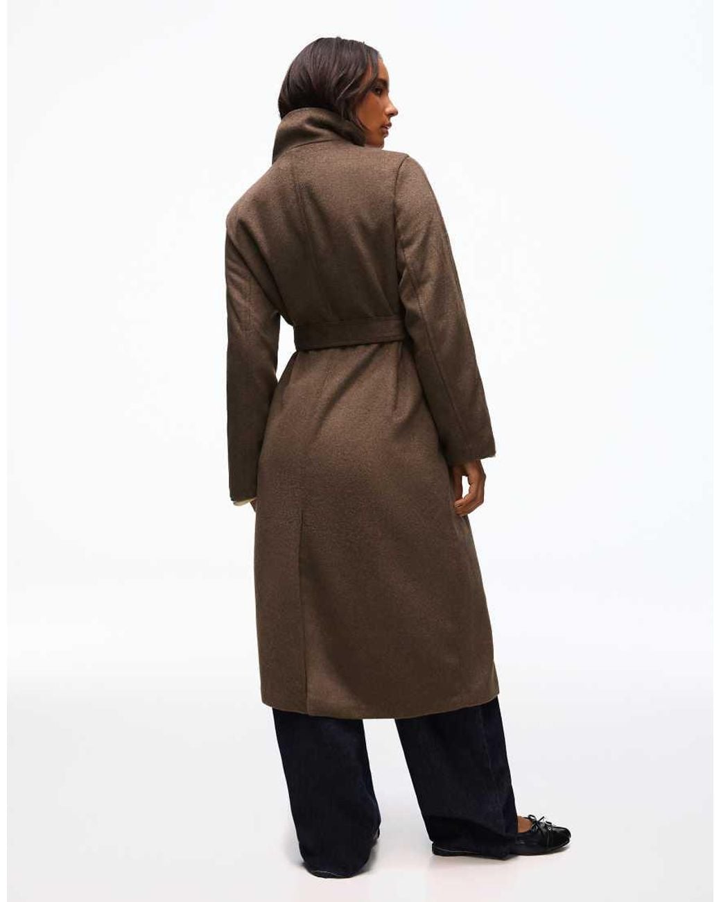 Bershka White Long Funnel Neck Coat With Belt