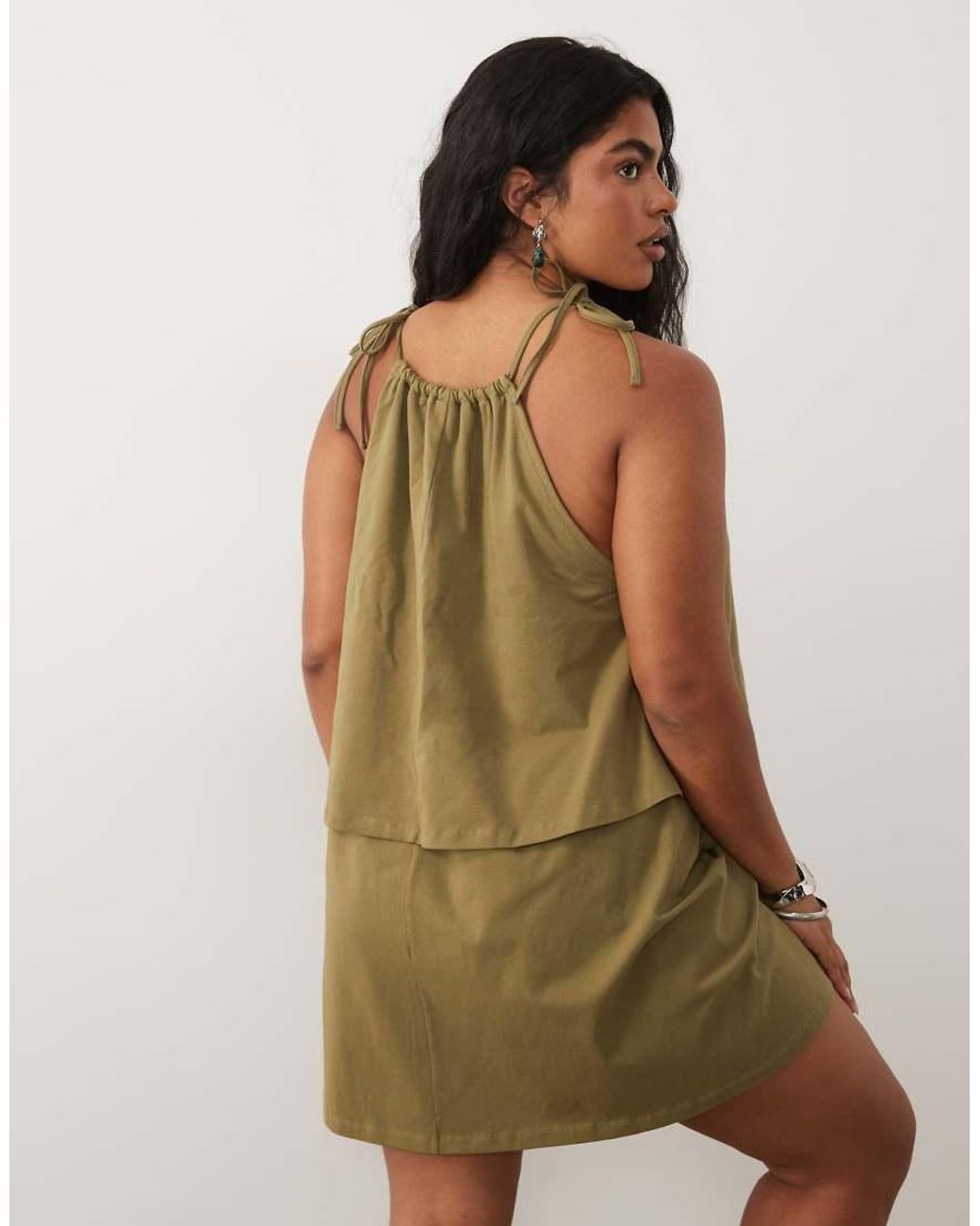 ASOS Green Asos Design Curve Tie Neck Baby Doll Mini Dress