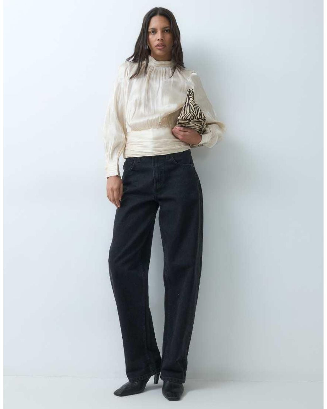 Vero Moda Gray High Neck Long Sleeve Ruffle Top