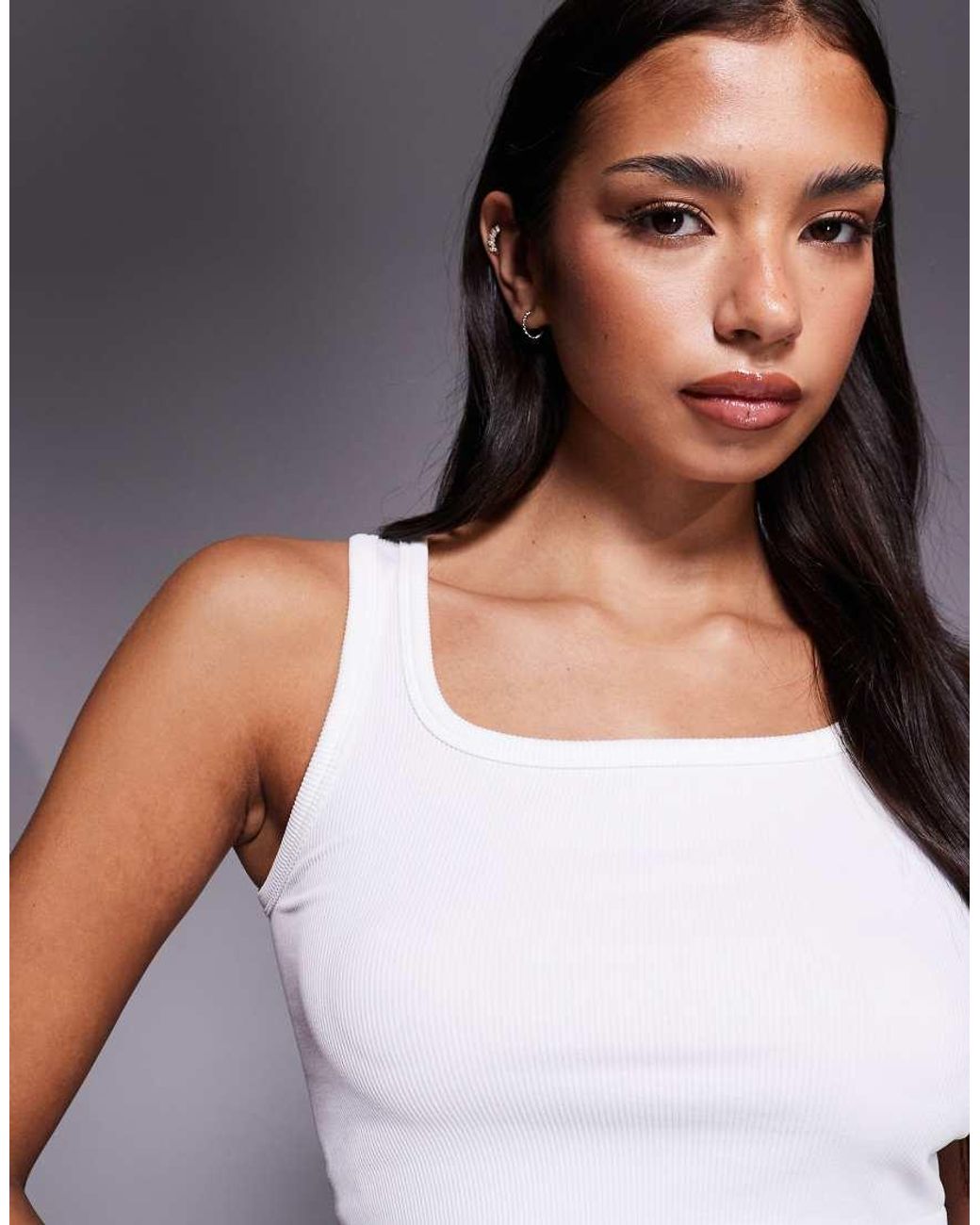 4505 Blue Seamless Rib Square Neck Cropped Active Singlet