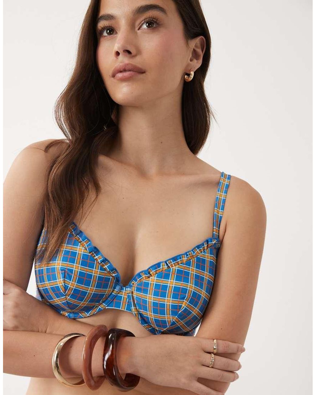 ASOS Blue Fuller Bust Charlie Underwired Bikini Top With Ruche Detail