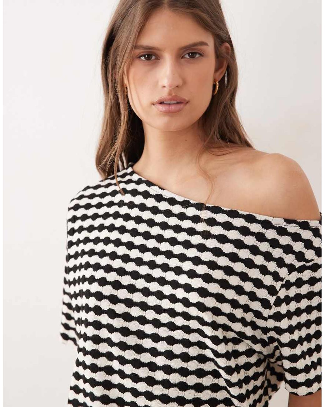 ASOS Brown Crochet Jersey Off Shoulder Top Co-ord
