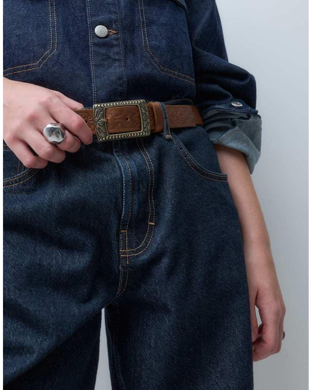 ASOS Blue Waist And Hip Belt With Antique Western