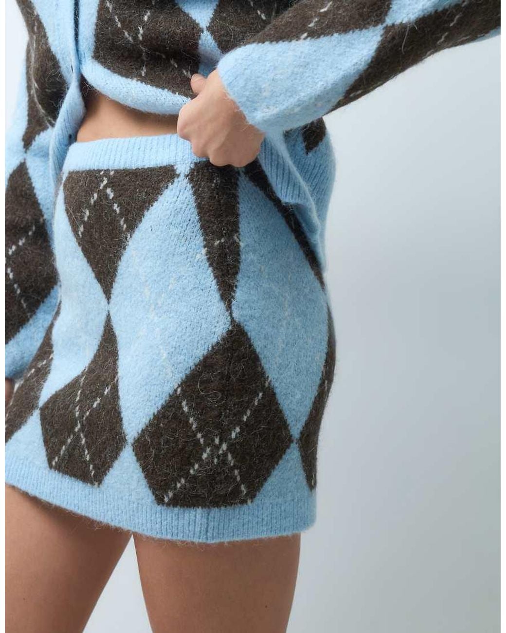 Gina Tricot Blue Co-ord Knitted Argyle Mini Skirt