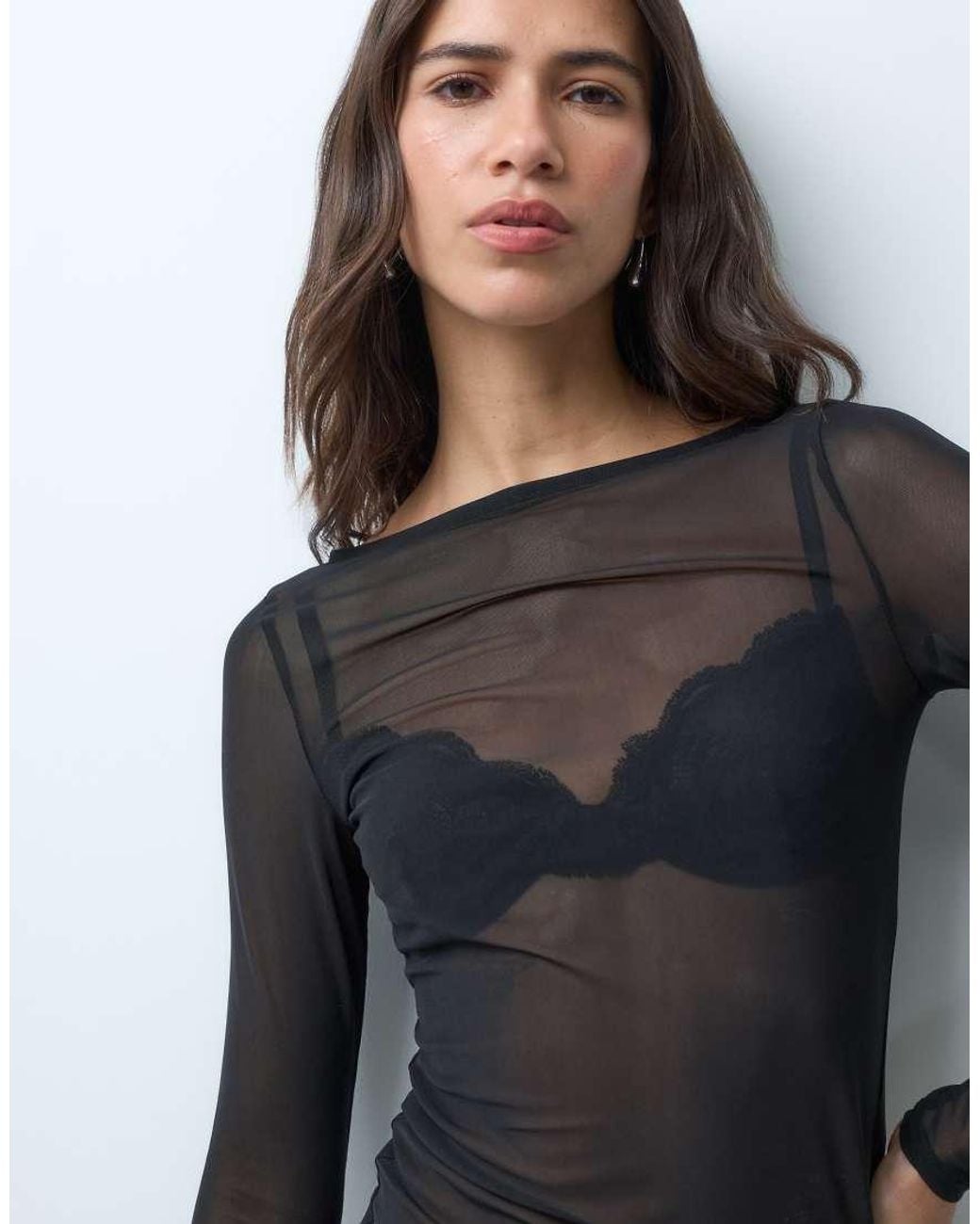New Look Black Long Sleeved Mesh Top
