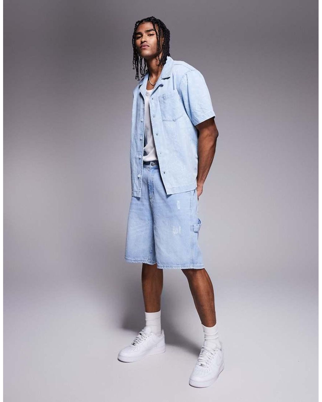 River Island Blue Boxy Denim Shirt for men