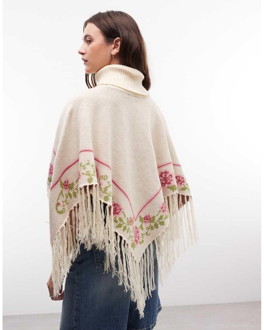 Daisy Street Multicolor Boho Poncho With Flower Graphic