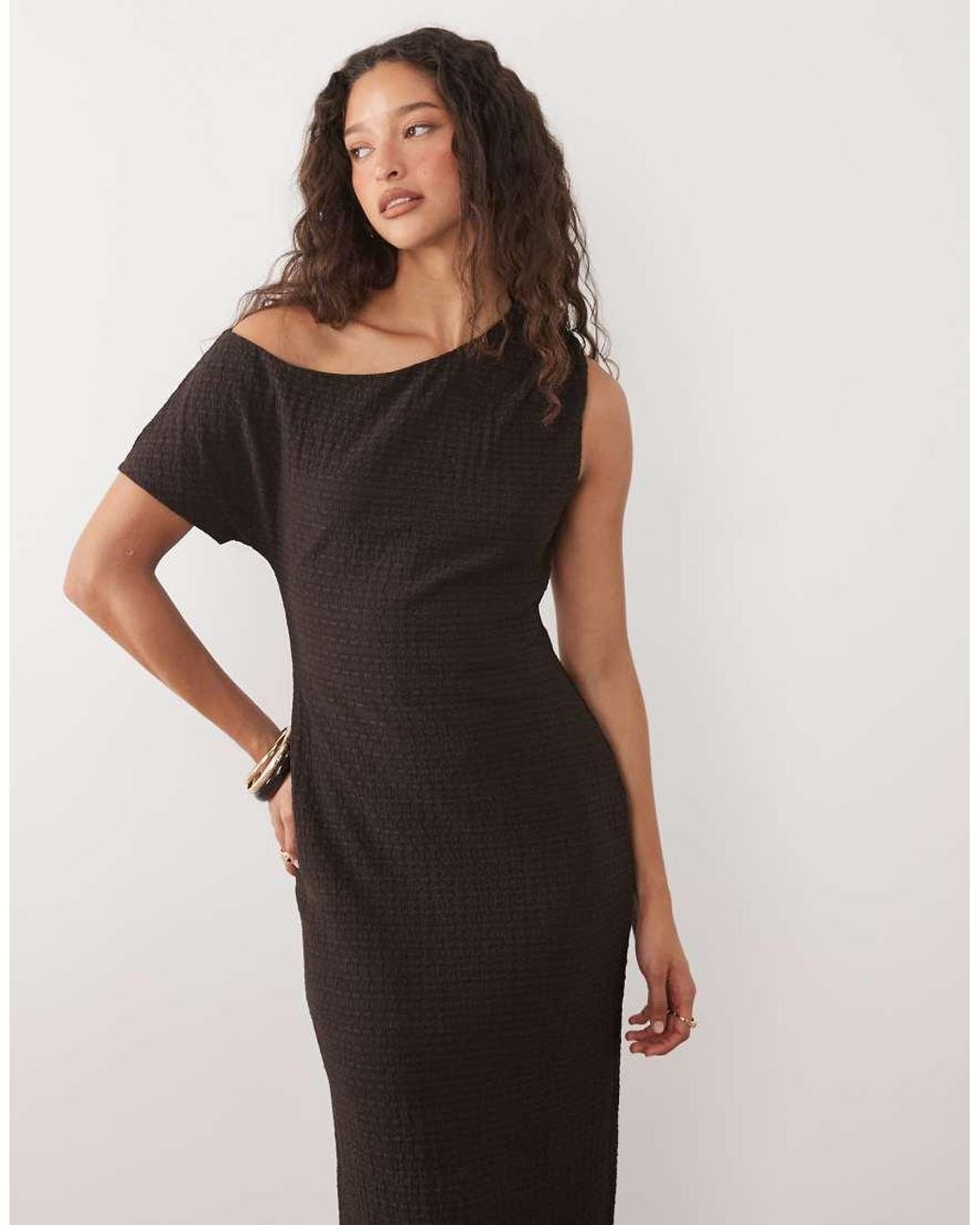 ASOS Black Textured Jersey Off Shoulder Midi Dress