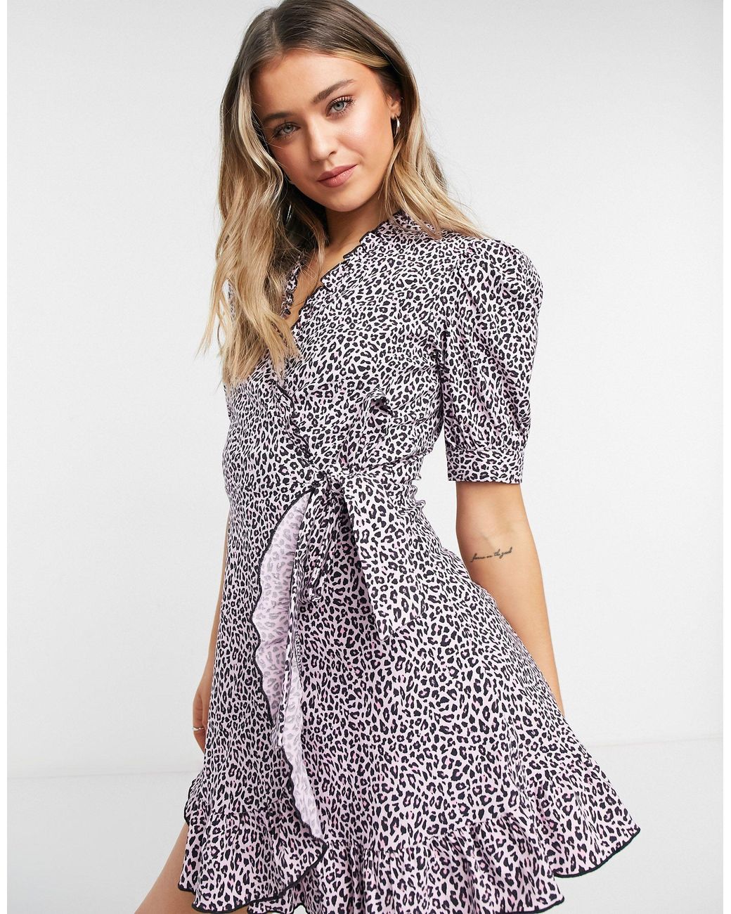 TOPSHOP Animal Print Wrap Mini Dress in Pink Lyst Canada