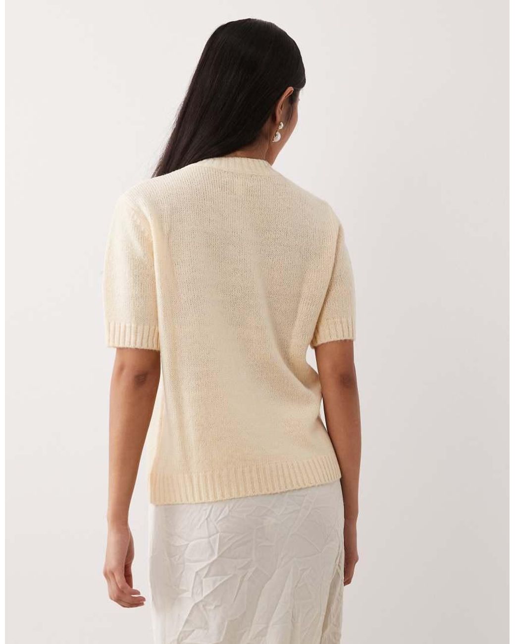 Pretty Lavish Natural Button Up Knit Short Sleeve Cardigan