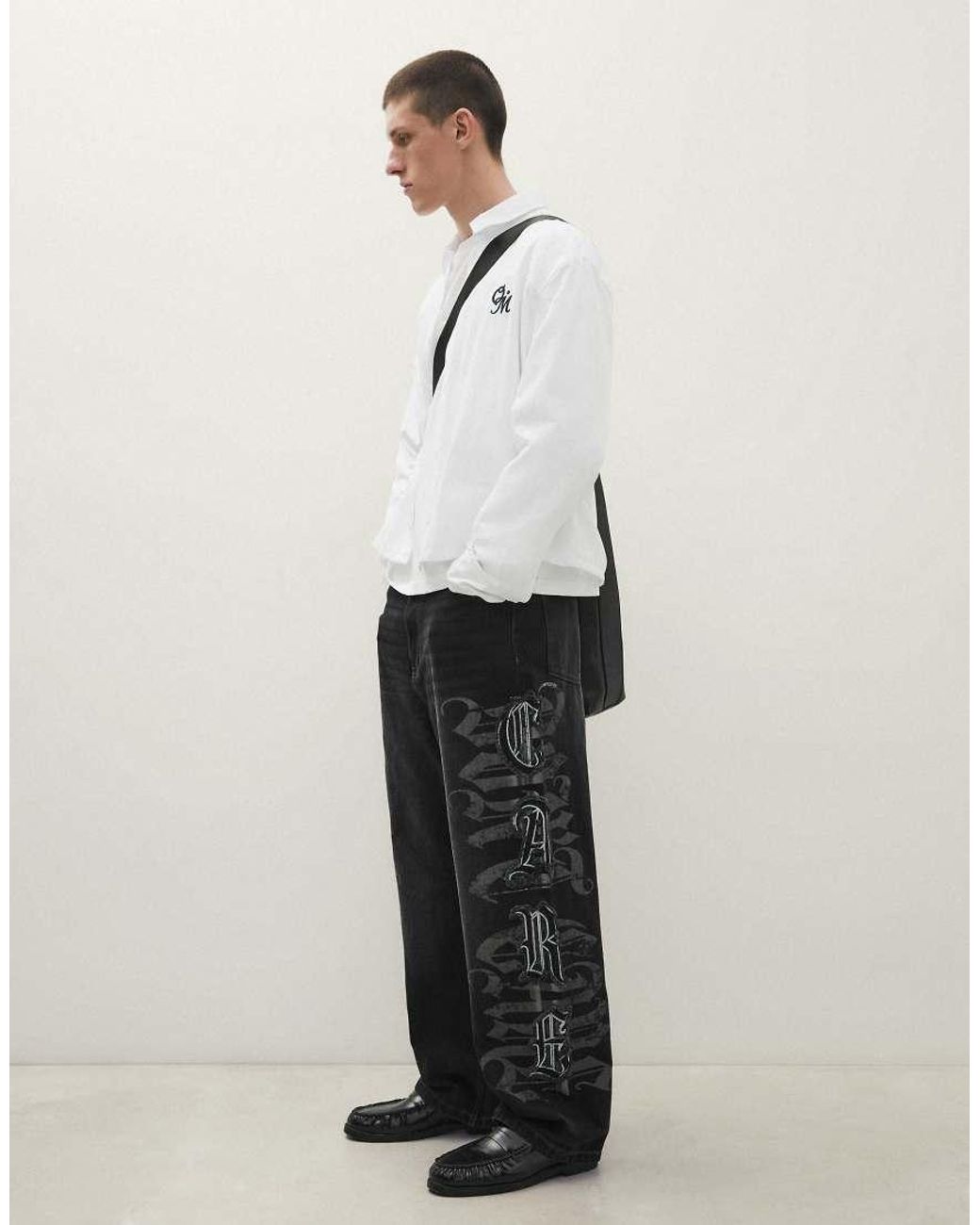 Bershka Black Baggy Jeans With Star Patches for men