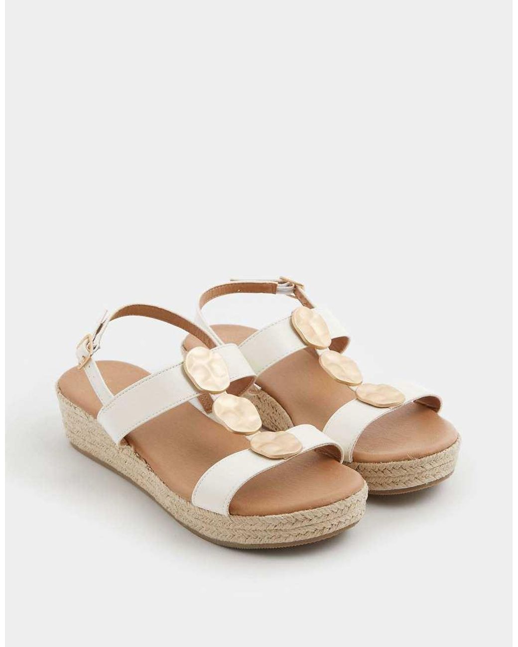 Yours Clothing White Hammered Disk Wedge Sandals