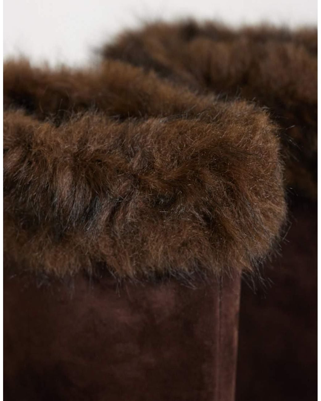 Mango Brown 100% Leather Suede Heeled Boot With Faux Fur Trim