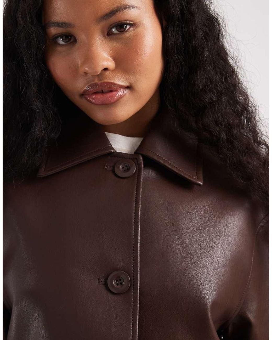 ASOS Brown Asos Design Petite Leather Look Harrington Jacket