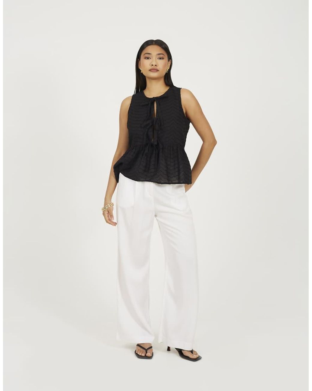Brave Soul Black Shirred Tie Front Vest