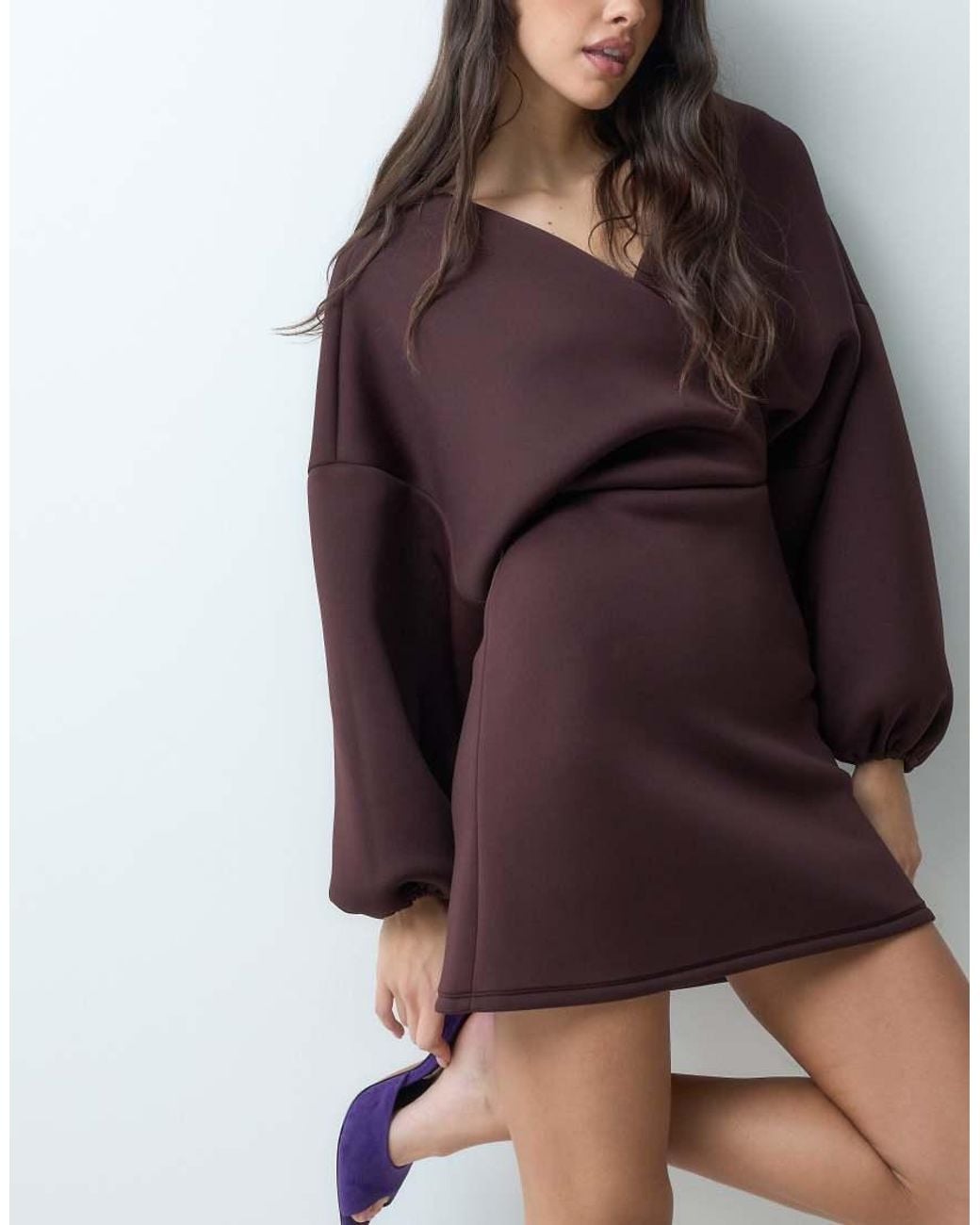 ASOS Brown Balloon Sleeve Mini Dress