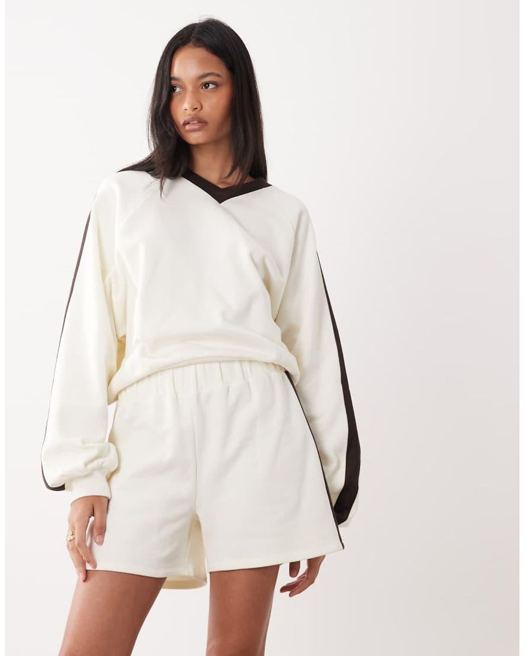 ASOS Natural Co-ord Shorts With Side Stripe