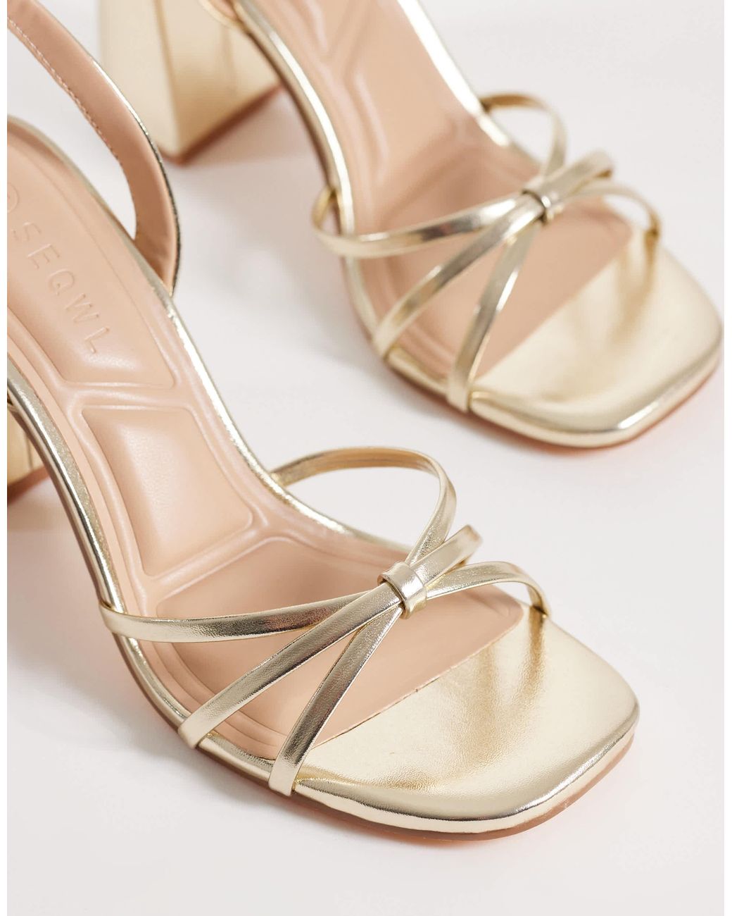 SEQWL Metallic Strappy Barely There Block Heeled Sandal