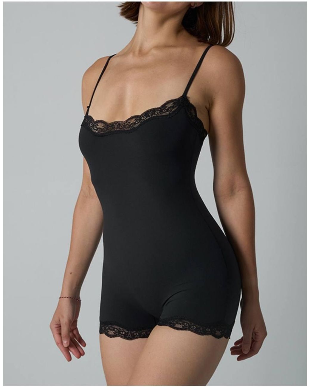 agon® Black Lace Trim Cami Bodysuit