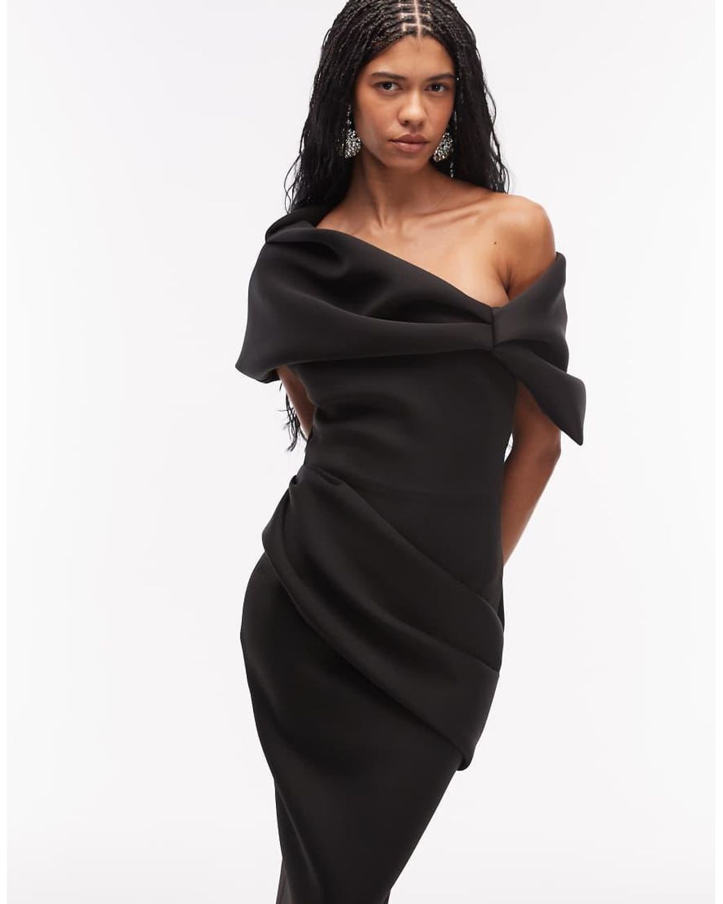 ASOS Black exaggerated Bardot Midi Dress