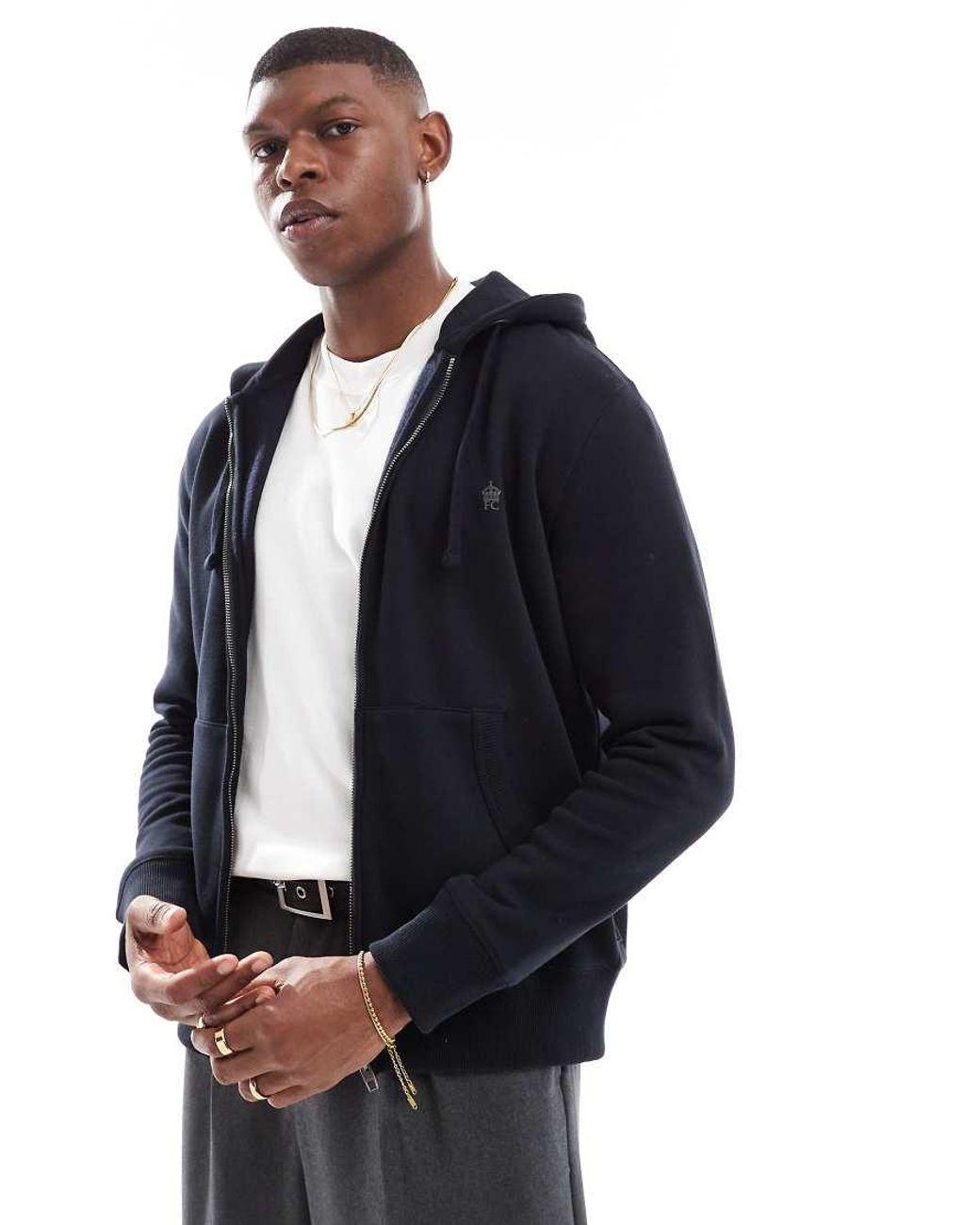 French Connection Blue French Connection Classic Zip Up Hoodie for men