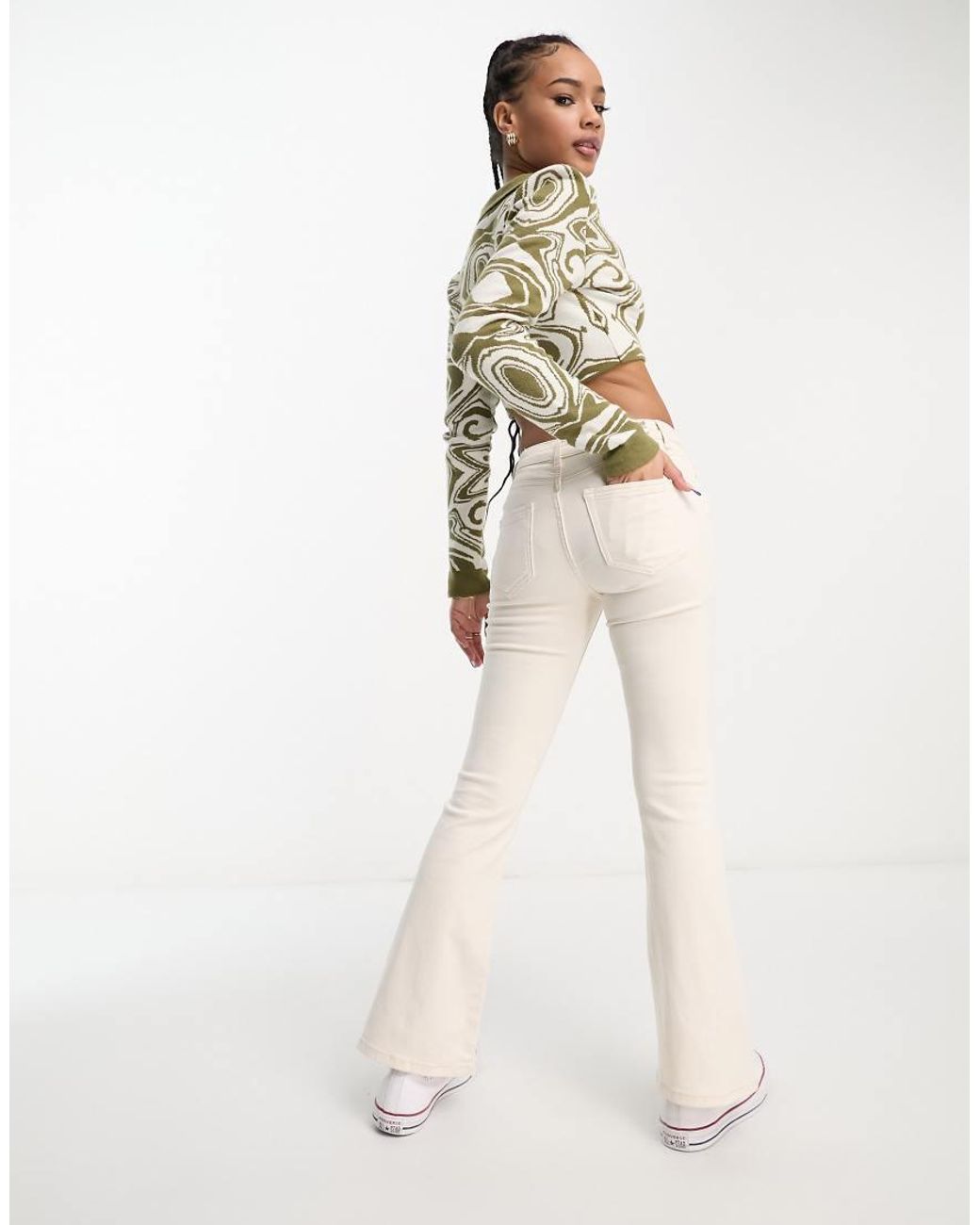 Only Petite White Blush Flared Jeans