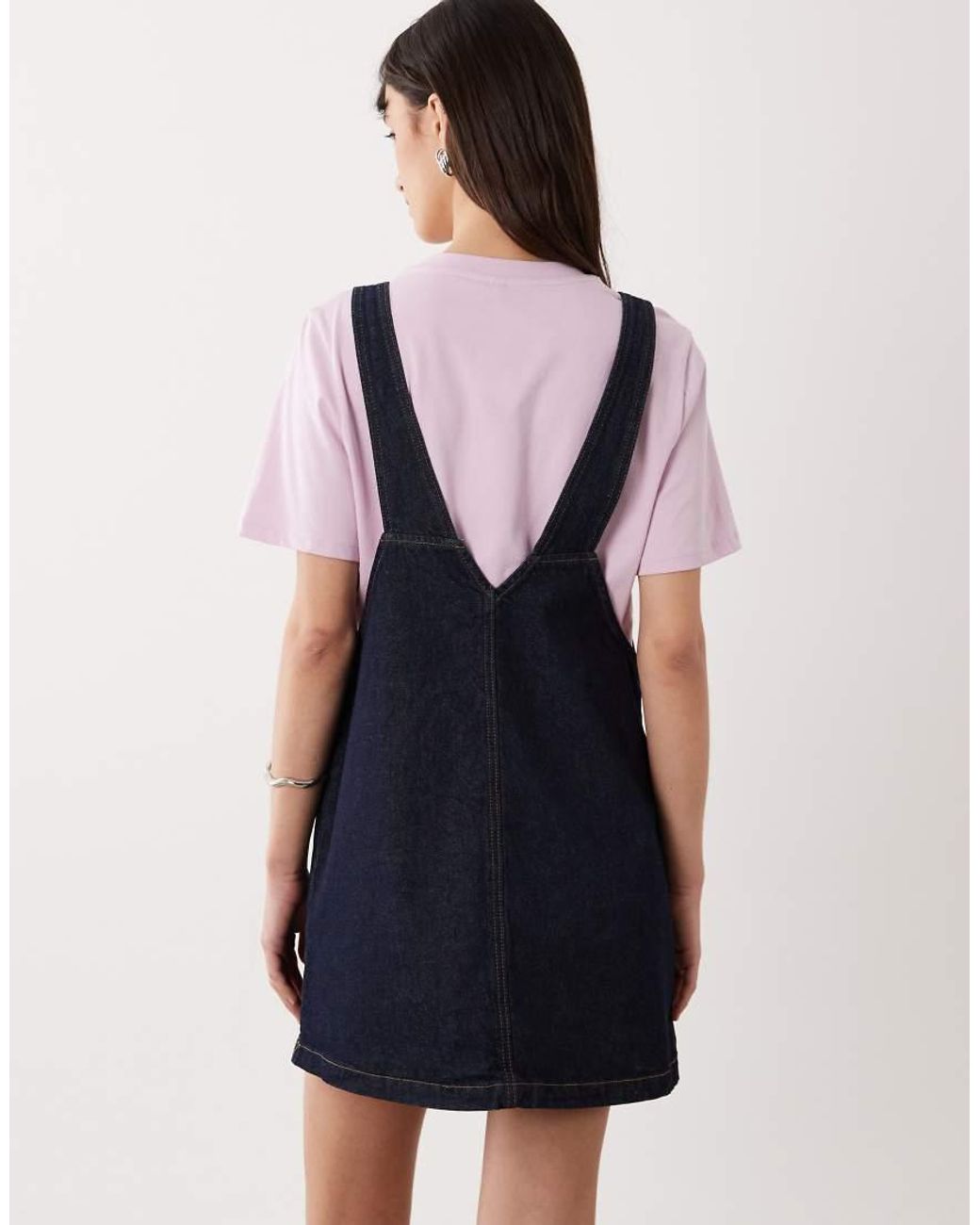 Miss Selfridge Blue Denim Pinafore Dress With Buckle Detail