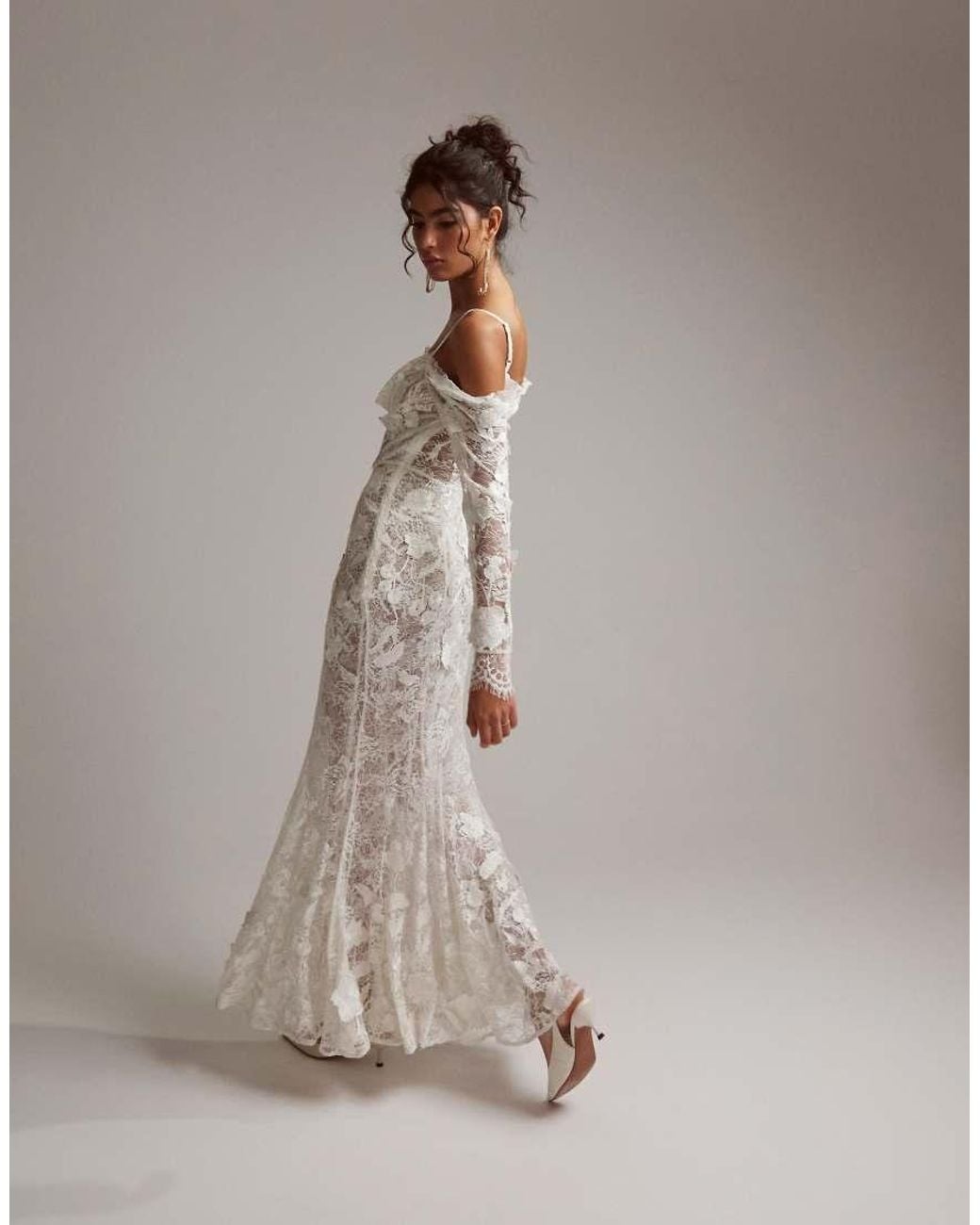 ASOS Statement Applique Lace Fishtail Maxi Wedding Dress in Grey | Lyst UK