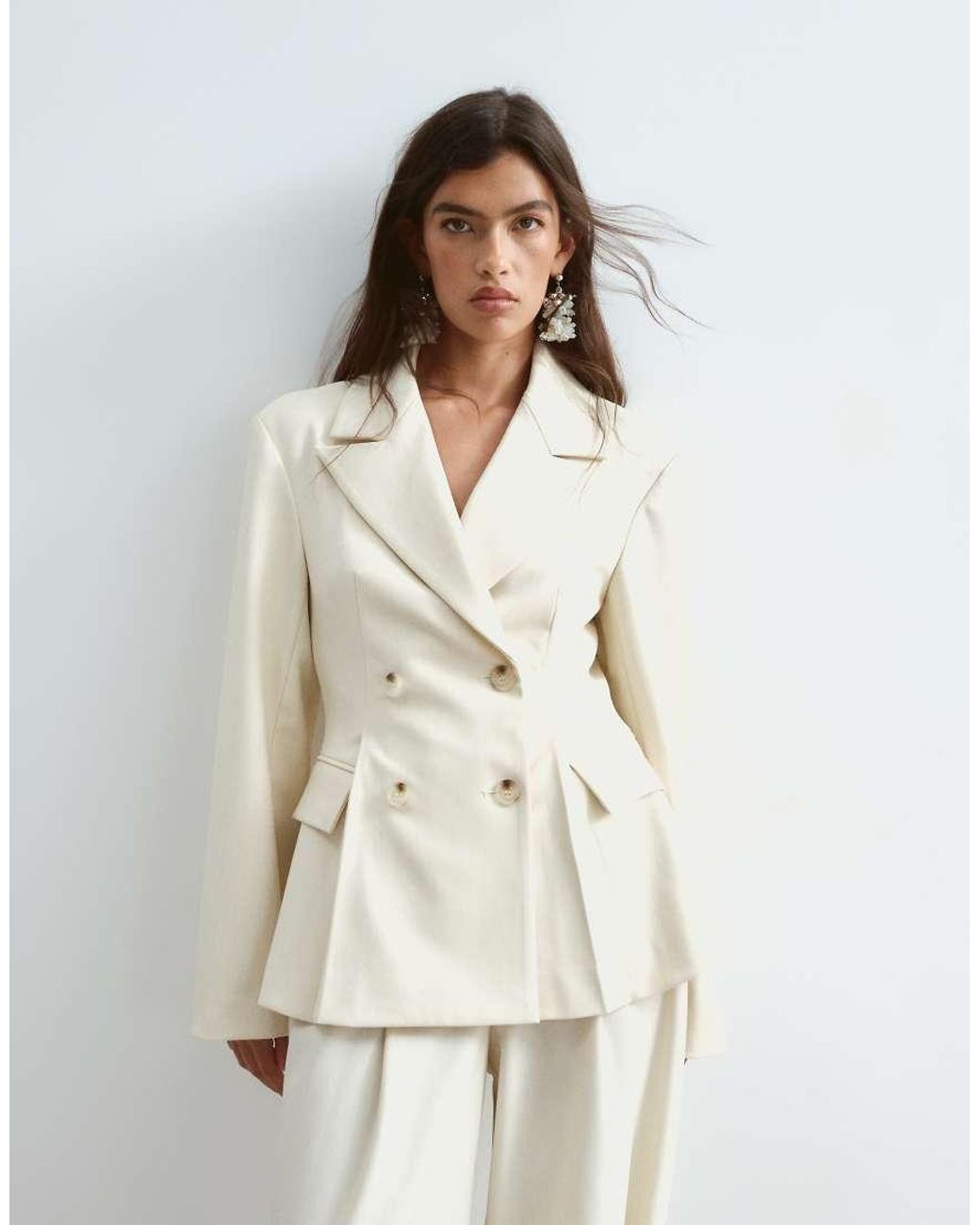 ARRANGE Natural Clean Pleat Detail Double Breasted Blazer