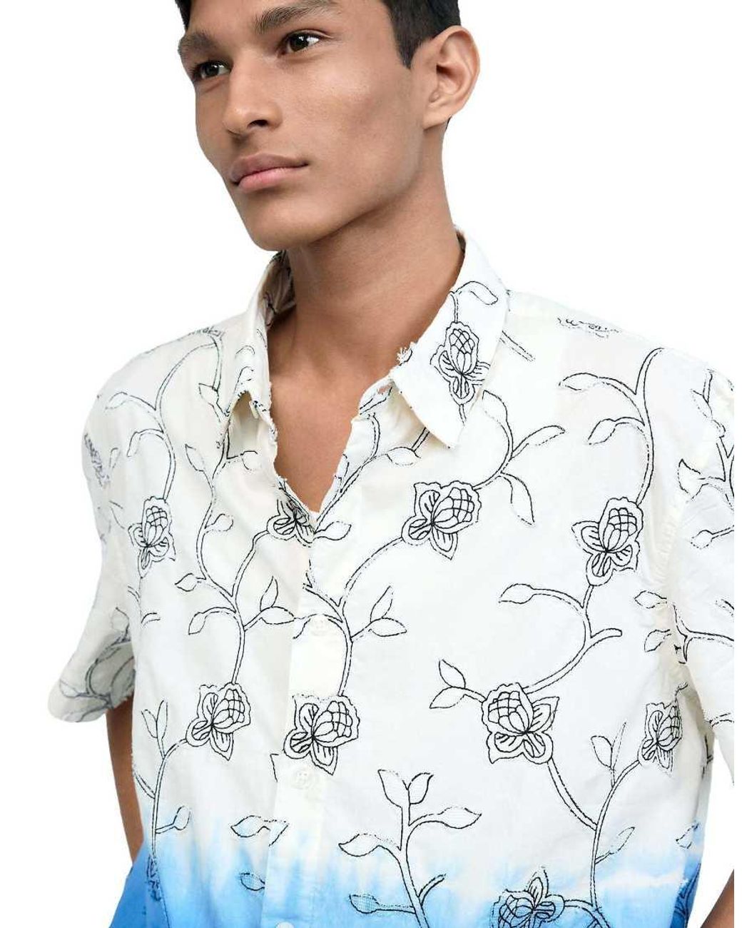 Desigual Blue Embroidered Ombré Shirt for men