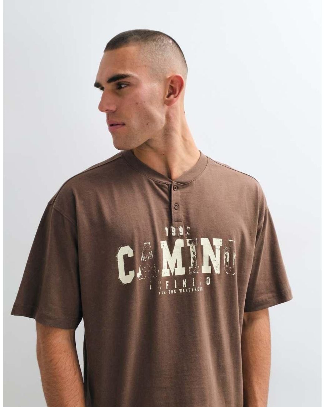 ASOS Multicolor Boxy Oversized T-shirt With Text And Henley Neck for men