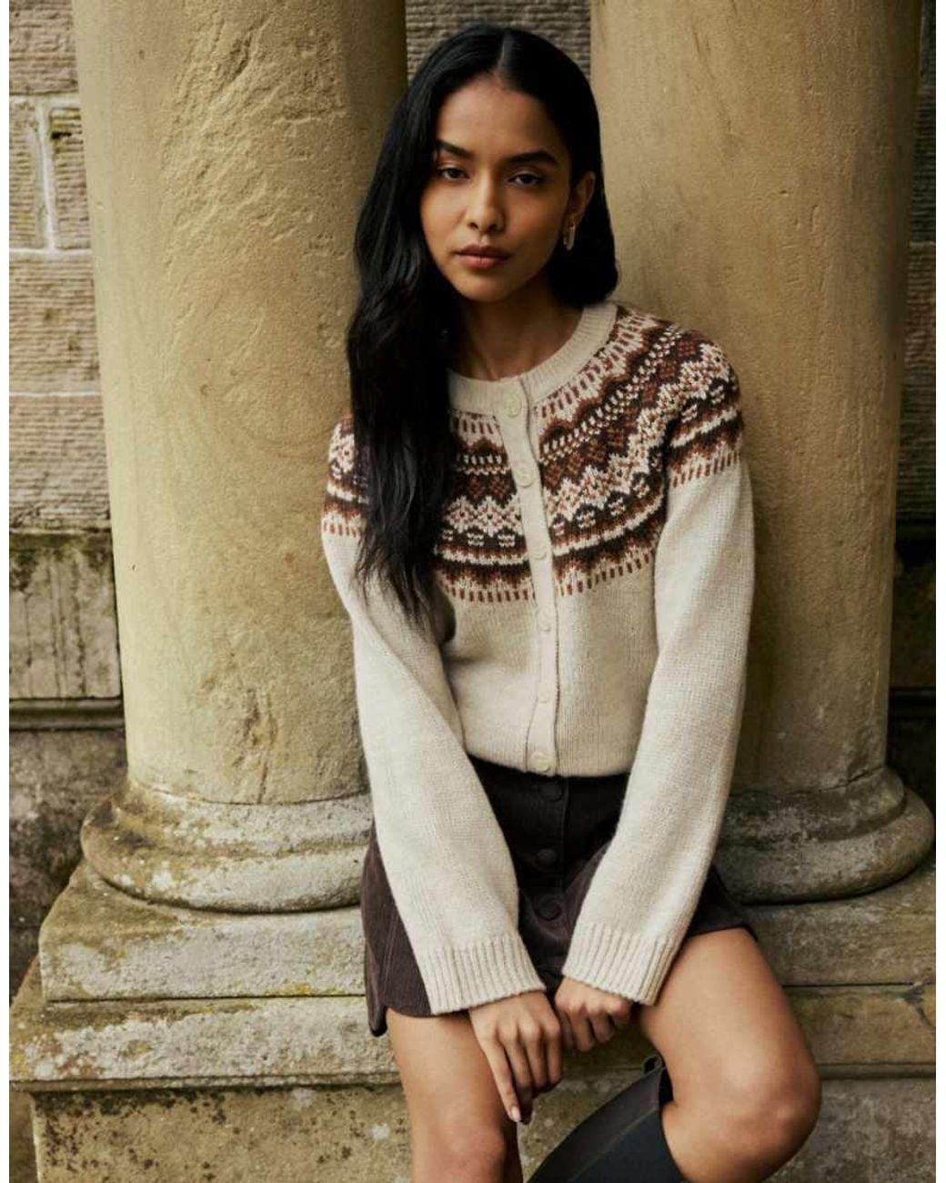 Nobody's Child Natural Fair Isle Print Chunky Cardigan