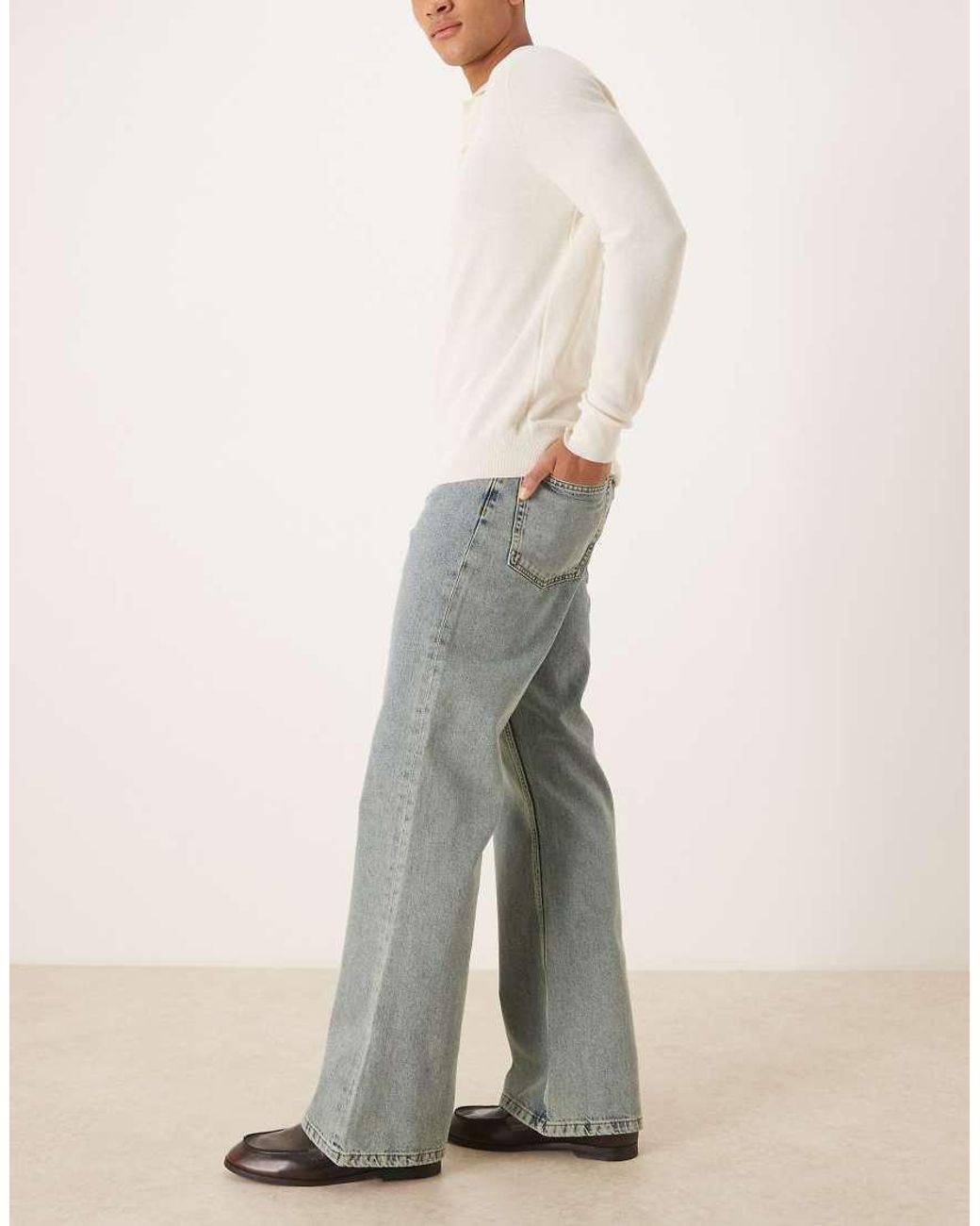 ASOS Natural Wide Flare Jeans for men