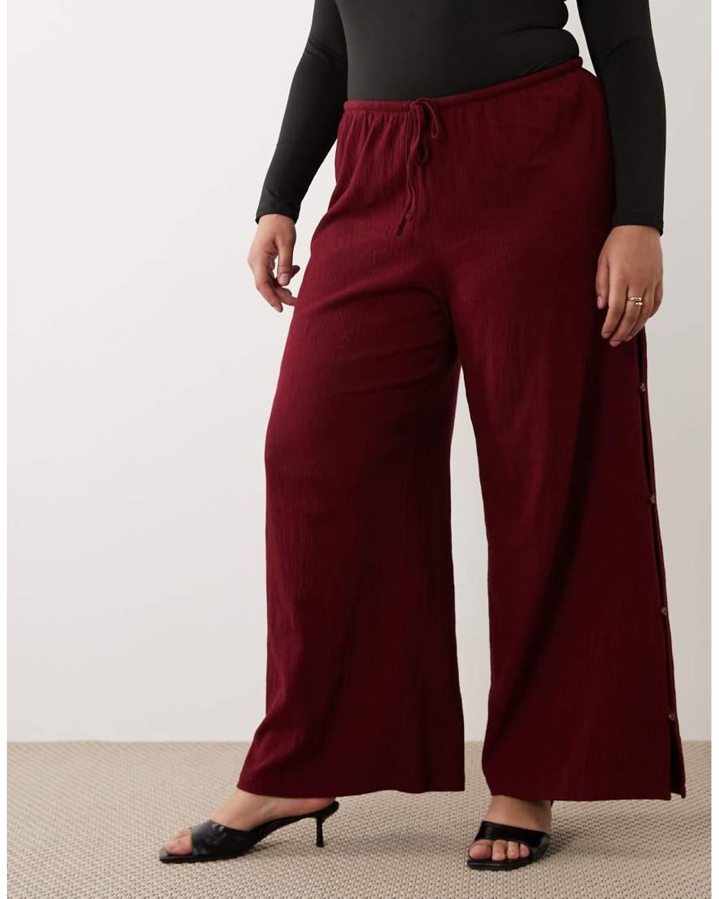 ASOS Red Asos Design Curve Cotton Crinkle Wide Leg Pants