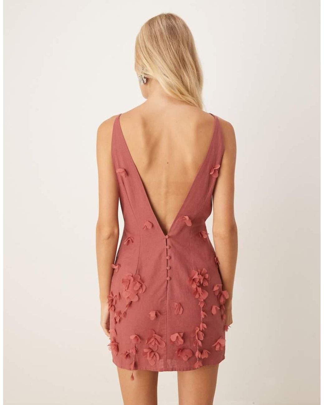 ASOS Red 3d Flower High Neck Mini Dress With Plunge Back
